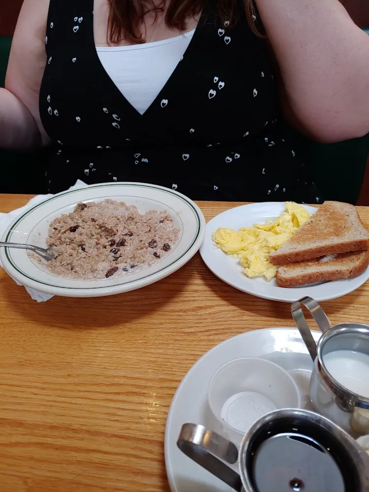 Oatmeal with Raisins Toast and Scrambled Eggs